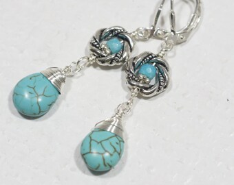 Turquoise Earrings. Tibetan style Turquoise Sterling Silver Earrings. Dangle Earrings.