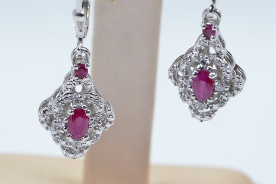 Natural Ruby Diamond Accent Drop Dangle   Earring… - image 8