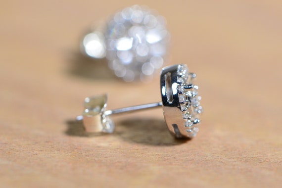 Natural Diamond Round  Stud Earrings 14K White Go… - image 8
