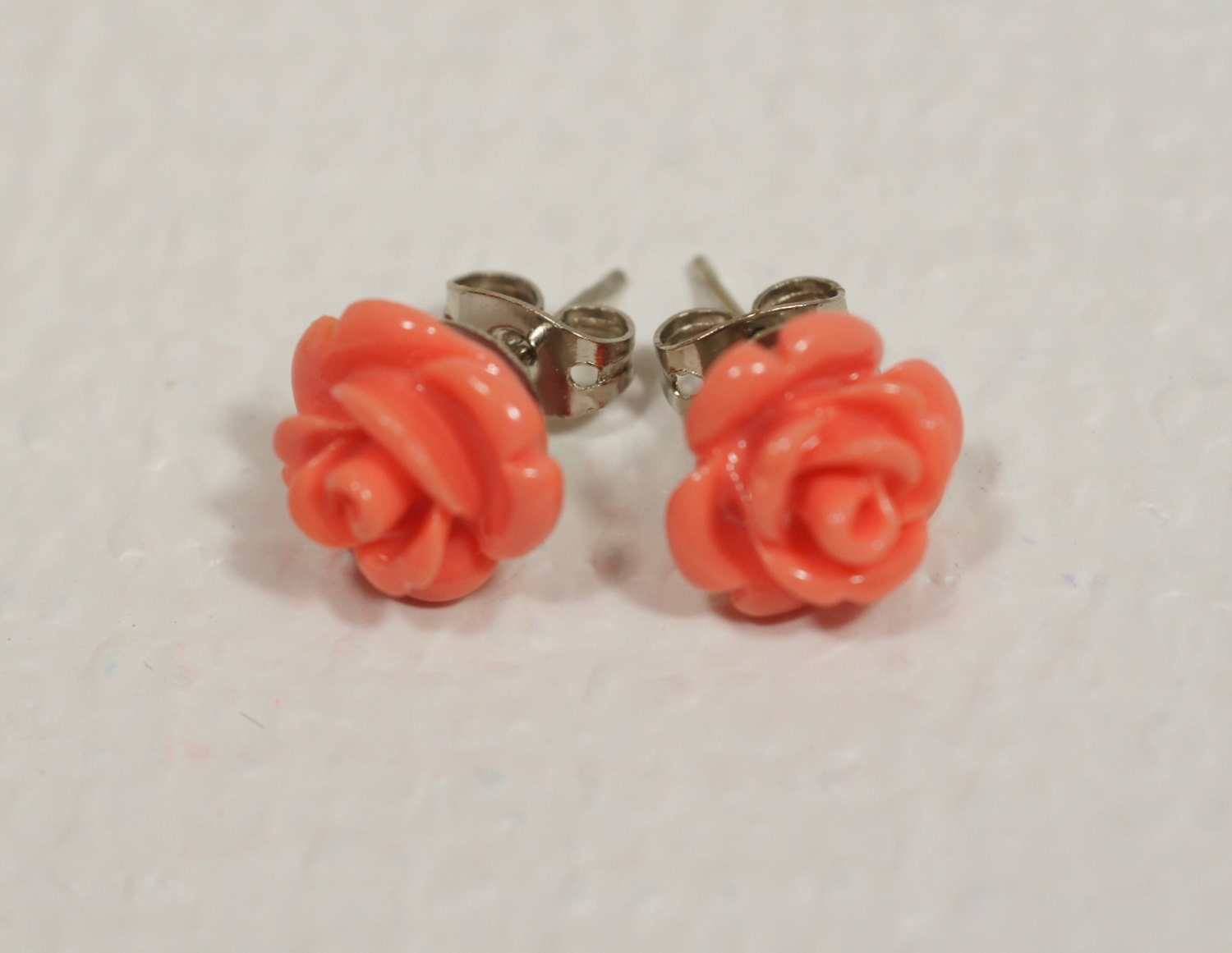 Salmon Pink Rose Stud Earrings Flower Rose | Etsy