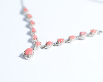 Peruvian Pink Opal  Prong Setting  Sterling Silver Necklace Choker Gemstone Birthstone October
