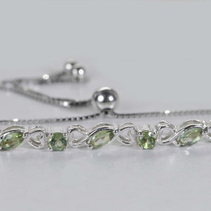 Green Amethyst Dainty Bracelet Rhodium Over Sterling Silver Gemstone Bolo Adjustable Delicate  Marquoise Stone Bracelet For Women Gift