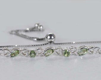 Green Amethyst Dainty Bracelet Rhodium Over Sterling Silver Gemstone Bolo Adjustable Delicate  Marquoise Stone Bracelet For Women Gift