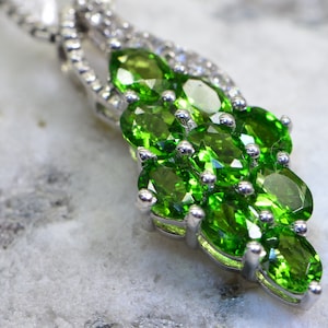 Russian Chrome Diopside Oval Cluster  Pendant Necklace  20 inch  925 Sterling Silver Siberian Emerald Necklace Birthstone May
