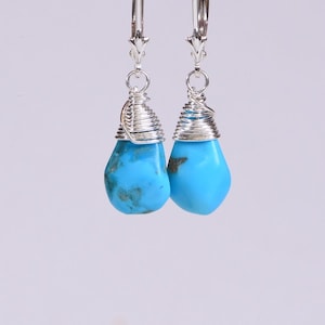 Sleeping Beauty Turquoise Sterling Silver Earrings . Dangle Earrings. Turquoise Sterling Silver Earrings. by Trendydeals