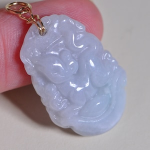 Jade Rat Amulet Necklace Natural Burmese Ice Green Jadeite Carved Chinese Zodiac Signs, Animal Pendant Necklace 14K Yellow Gold Wire Wrap