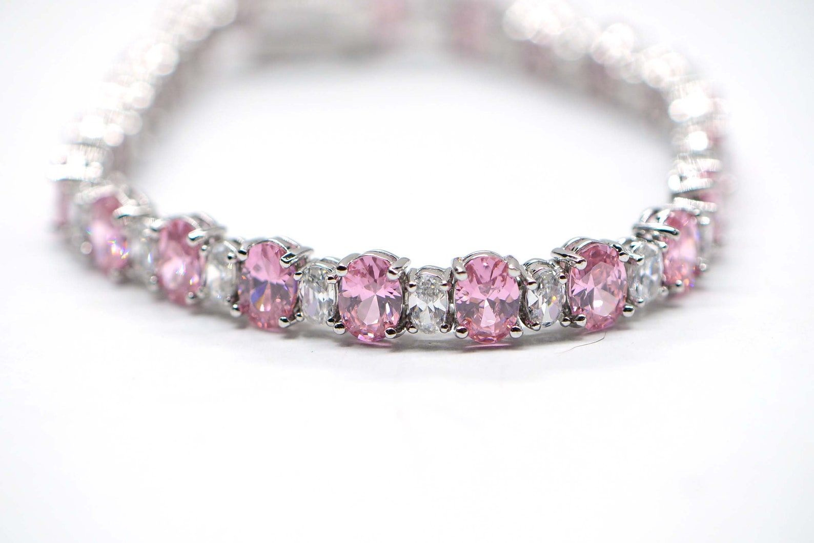 Pink Topaz Tennis Bracelet Rhodium Over Sterling Silver Glamor Etsy