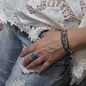 Raw Turquoise Oyster Shell Leather wrap bracelet Boho Bracelet  Jewelry Hippie Bracelet Kingman Turquoise Bracelet
