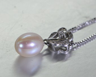 Australia South Sea Pink  Cultured Pearl 11 mm round Sterling Silver Pendant Pearl