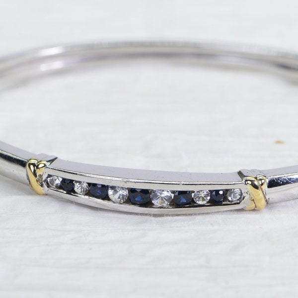 Genuine Sapphire  Diamond  Bracket Bangle 14K yellow Gold Over Sterling silver Blue Sapphire Diamond  Bracelet Cuff  Bangle Gemstone