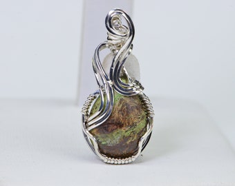 Rare Natural Australian Gaspeite  Necklace Pendant Wire Wrapped  Sterling Silver Small Pendant Gift For Mom Healing Stone Necklace