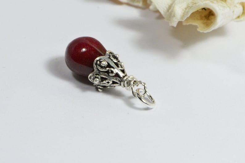 Raspberry Red Onyx Drop Wire Wrapped silver art Single Pendant Birthstone Jewelry Gemstone Pendant