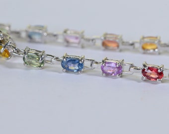 Multi-Color Sapphire Tennis Bracelet: Sterling Silver September Birthstone