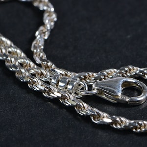 2mm Solid Sterling Silver Diamond Cutting Rope  Bracelet Chain Minimalist Bracelet