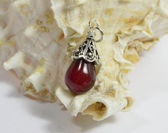 Raspberry Red Onyx Drop Wire Wrapped silver art Single Pendant Birthstone Jewelry Gemstone Pendant