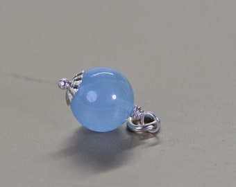 AAA Aquamarine Beads 8 mm Wire Wrapped Head Pin Sterling Silver wire Aquamarine Charm Pendant Open Ring Crystal Healing Aquamarine
