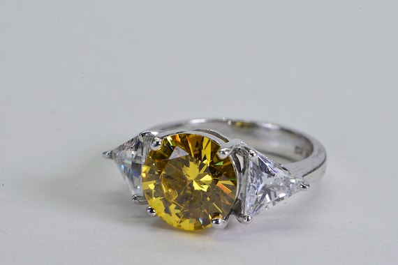 Simulated Yellow Diamond Ring: Sterling Silver Tr… - image 2
