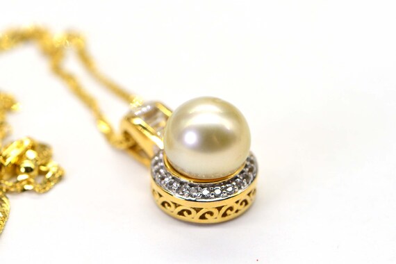 South Sea Golden Cultured Pearl Halo Diamond Verm… - image 10