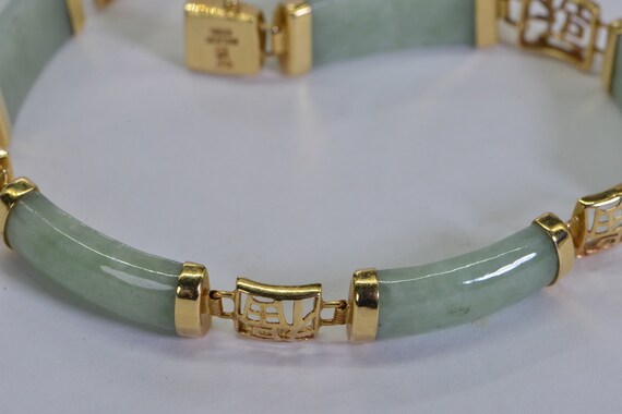 Lucky Chinese Jade 14K Solid Gold  Bracelet Light… - image 6