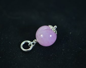 8mm Kunzite Jade Pendant Genuine Pink Purple Jade Charm Sterling Silver Wire Wrapped