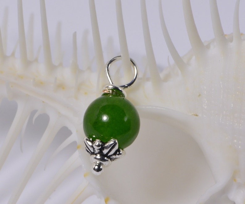 Apple Green Jade Pendant Genuine Jade Jewelry Sterling Silver Charms Small Charms 6mm Round Pendant image 1