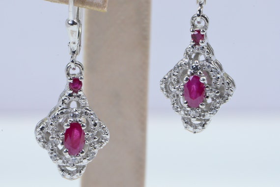 Natural Ruby Diamond Accent Drop Dangle   Earring… - image 7