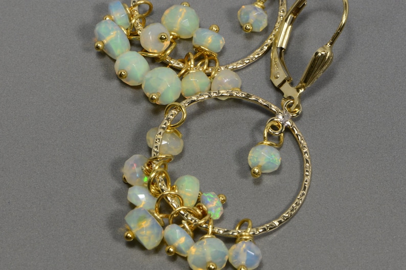 Ethiopian Opal Earrings 14 K gold Filled Wire Wrapped Hoop Earrings Jewelry Birthstone October