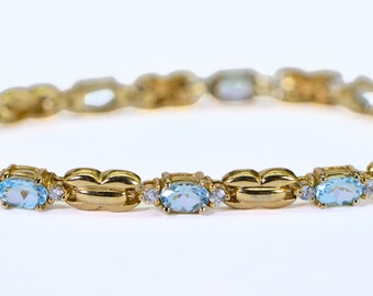 14K Gold Genuine Aquamarine Bracelet  Tennis Bracelet Baby Blue Gemstone Bracelet Crystal Blue Bracelet Aquamarine Gemstone Bracelet