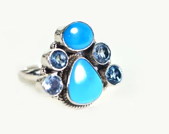 Arizona Sleeping Beauty Turquoise Blue Topaz Ring Sterling Silver  Gemstone Vintage  Ring FreeForm Ring