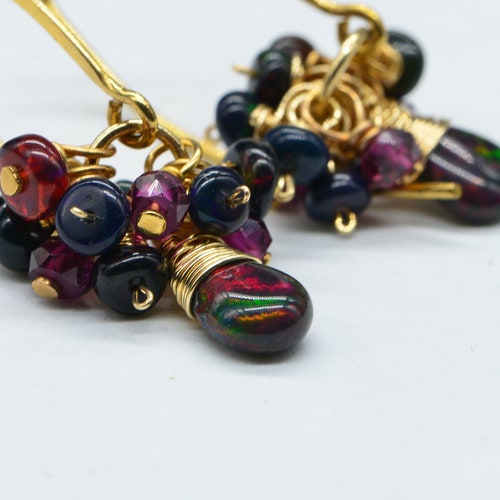 Gold Earrings Black shops Ethiopian Earrings Cluster Earrings Drop Earrings Gemstone Earrings Gift Ideas Blossoms Spring