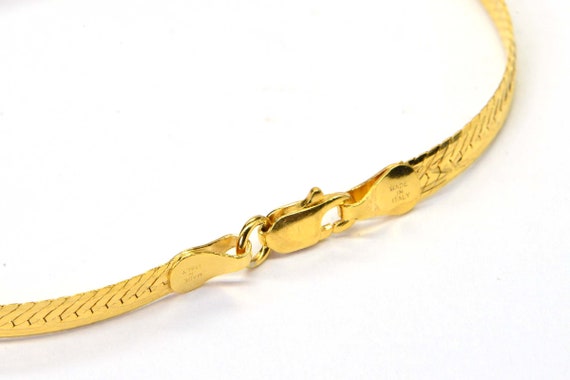 24K Gold Vermeil Flat Snake Bracelet, Herringbone… - image 6