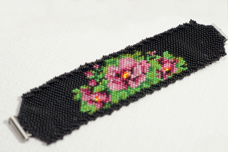 Tea Rose Peyote Stitch Bracelet Rose Beaded Bracelet | Etsy