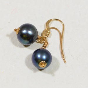 Black Pearl Earrings Luxury AAA 10 mm Round Black Pearl Earrings 14K Gold Filled Earrings Birthstone For July