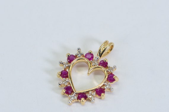 10K Gold Heart Style Genuine  Ruby & Diamond - image 2