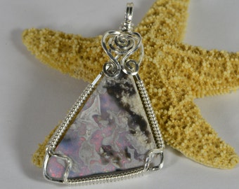 Handmade Australian Opal Pendant, Sterling Silver Wire Wrapped Jewelry