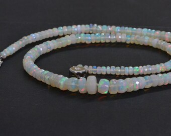 14K White Gold Ethiopian Welo Opal Knotted Choker Necklace | Birthstone October Anniversary Gift, Necklace For Women ,Necklace Opal for Men