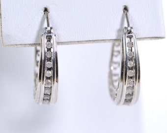 Natural Diamond Oval Filigree Hearts Hoop Earrings 14K White Gold Over Sterling Silver Vintage Diamond Hoop Earrings Gift For Women