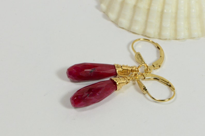 Long Teardrop Earrings Natural Ruby Wire Wrapped On Gold Filled Wire Gemstone Jewelry Precious Stone Earrings Birthstone For July image 4