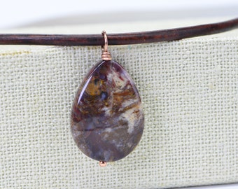 Pietersite Teardrop Pendant Leather Necklace Copper Jewelry Gemstone Necklace