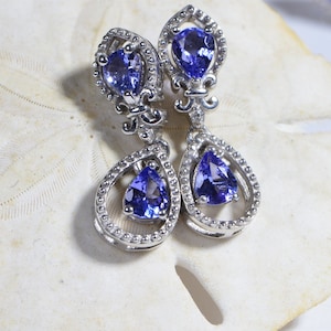 Fleur De Lis Earrings Tanzanite Stud  Earrings Purple Gemstone Dangle Teardrop Earrings Birthstone December