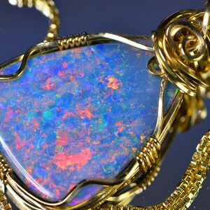 Rainbow Australian Opal Pendant Necklace 14k Gold Wire Wrapped - Etsy