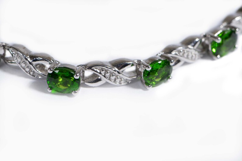 Gemstone Bracelet Russian Chrome Diopside Bolo Bracelet Adjustable Rhodium Over Sterling Silver Birthstone September