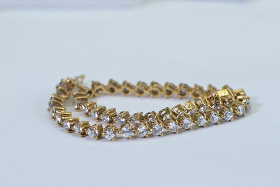 Simulated Diamond Gold Tennis Bracelet 14K Yellow… - image 7
