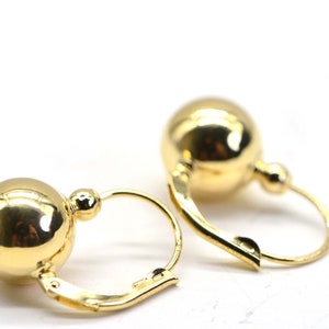 14K Yellow Gold 9.5mm Ball Shape Lever Back Earrings Light Weight Retro Earrings