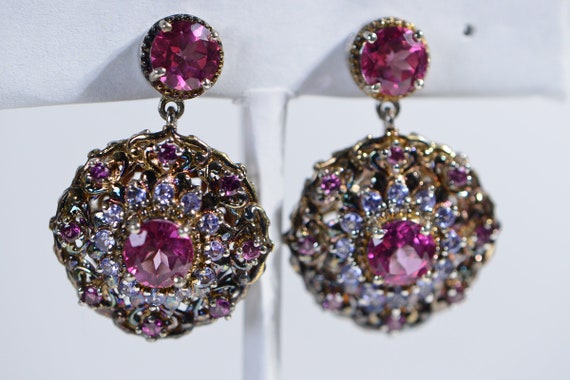 Pink Topaz Tanzanite Multi Stone  Lace Fancy Earr… - image 8