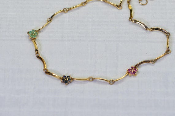 Vintage Floral Gemstone Choker: Ruby, Sapphire, E… - image 1