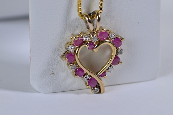10K Gold Heart Style Genuine  Ruby & Diamond - image 8