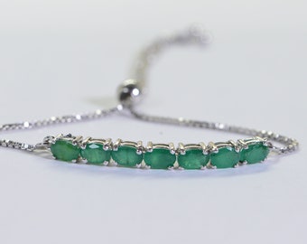 Natural Colombian Emerald Bracelet Curved Bar Bracelet  Rhodium Over  Sterling silver  Gemstone Jewelry Delicate Bracelet Birthstone For May