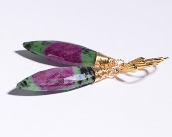 Zoisite Ruby Earrings Long Teardrop Earrings Natural Gemstone February Jewelry