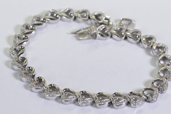 Natural Diamond Tennis Bracelet Hearts Bracelet w… - image 5